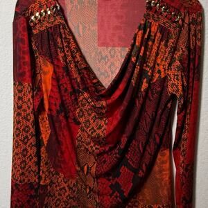 Michael Kors Cowl Neck Animal Print Blouse XL